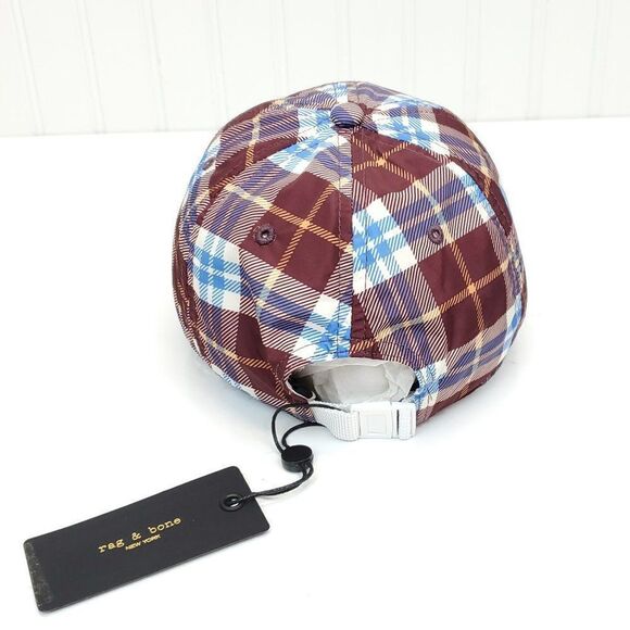 Rag & Bone Unisex Addison Baseball Cap in Burgundy Plaid - Picture 6 of 12